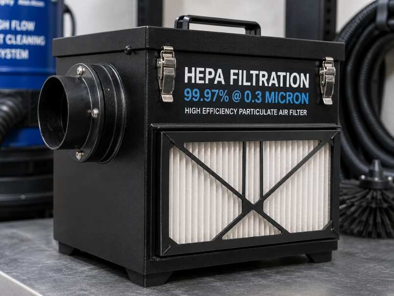 Photo of a commercial HEPA filtration unit component